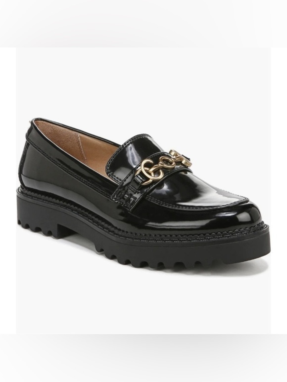 Circus by Sam Edelman Black Patent Loafer with Gold Chain